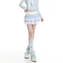 華やかなレースフリルのプリーツスカート【高腰・Aライン・ボリューム感】