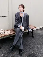 2点セット レディース テーラードジャケット ワイドパンツ グレー レース パッチワーク 通勤 秋