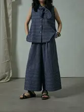 オールコットン製 ヴィンテージストライプ ワイドストレートパンツ【ウエストゴム・ゆったりシルエット】（セットアップ対応）