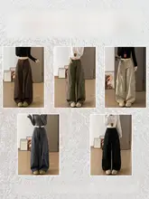 カーキ色の工事現場風ワイドパンツ【高腰・スリム効果・フィット】（セットアップ対応）