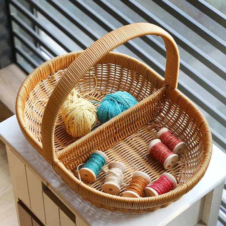 Kens 縦仕切り付きバスケット【アウトドアイベント・野菜・果物用・持ち運び便利】