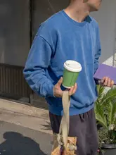 ヴィンテージブルーのフリースクルーネックセーター