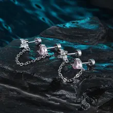 チタン合金製 ピアス【流れるフリンジ・ピンクハート・ジルコニア使用】
