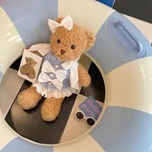 青いチェック柄のリボン付きキャミソール風プリンセスドレス【ショート丈・春夏用】