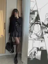 百褶スカートセット【女子高生風・春秋用・チェック柄・2点セット】