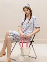 夏用コットンパジャマ【レディース・ショートスリーブ・フラワープリント・七分丈・家庭用】