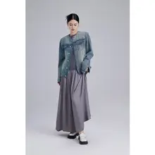 クラシックデザインのラウンドネックデニムジャケット【ヴィンテージ加工】