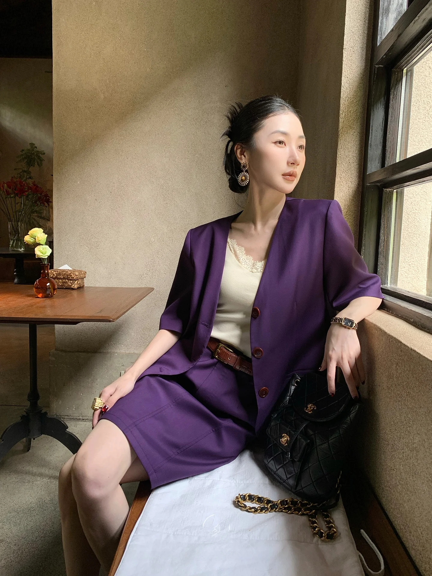 ヴィンテージ風のゆったり短袖ジャケットとスカートセット：50's・70'sファッションに寄り添う夏のコーデ