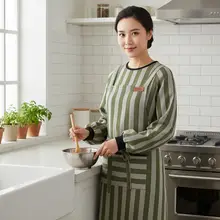 長袖エプロン【男性用・防汚・コットンリネン製・キッチン用】