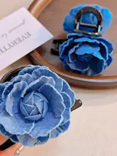 デニム風花柄ヘアクリップ【ファッション・シャーククリップ・万能アクセサリー】