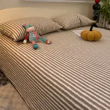 秋冬用厚手コットンストライプシンプルベッドシート【ダブルサイズ・全棉・和式対応】