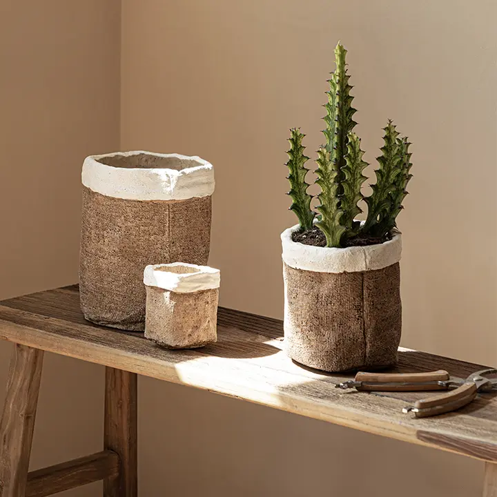 植木鉢 装飾/多肉植物/コンクリート麻袋のレトロな陶器/庭の装飾