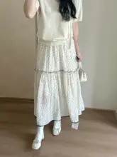 フラワープリントの黒色フリル付きハイウエストAラインスカート【夏用・レトロ風】（セットアップ対応）