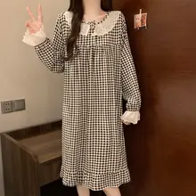 雲朵コットン 長袖ワンピース【プリンセススタイル・ドールカラー・レトロチェック・秋用】