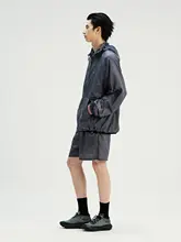 全開ファスナー付き軽量フード付きナイロンジャケット【半透明デザイン・格子編み】