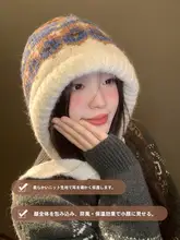 幾何学模様の  厚手ニット帽【冬用・防寒・女性用】