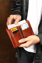 手作りの擦り仕上げ植物鞣し牛革短財布【レトロスタイル・横型・男性用】