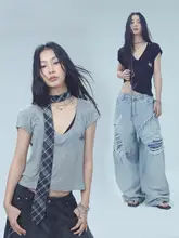 リリックシリーズ Vネック女性用ゆったりジャズスタイル半袖トップス