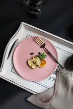 黒色島陶器製円形ステーキプレート【創意デザイン・北欧風・家庭用】