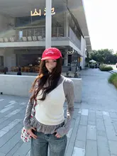 レース裾デザインの長袖ニットトップス【フィット感・春用・女性用】