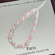 ピンクの可愛いビーズ携帯ストラップ【ハンドメイド・カメラ用】