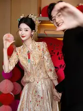 煌びやかな白鹅绒の中式ウエディングドレス【重工仕様・挙式用・敬酒服】