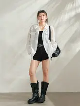 黒のキャミソールとショートパンツのセットアップ【シフォン製・女性用・体型カバー】（セットアップ対応）