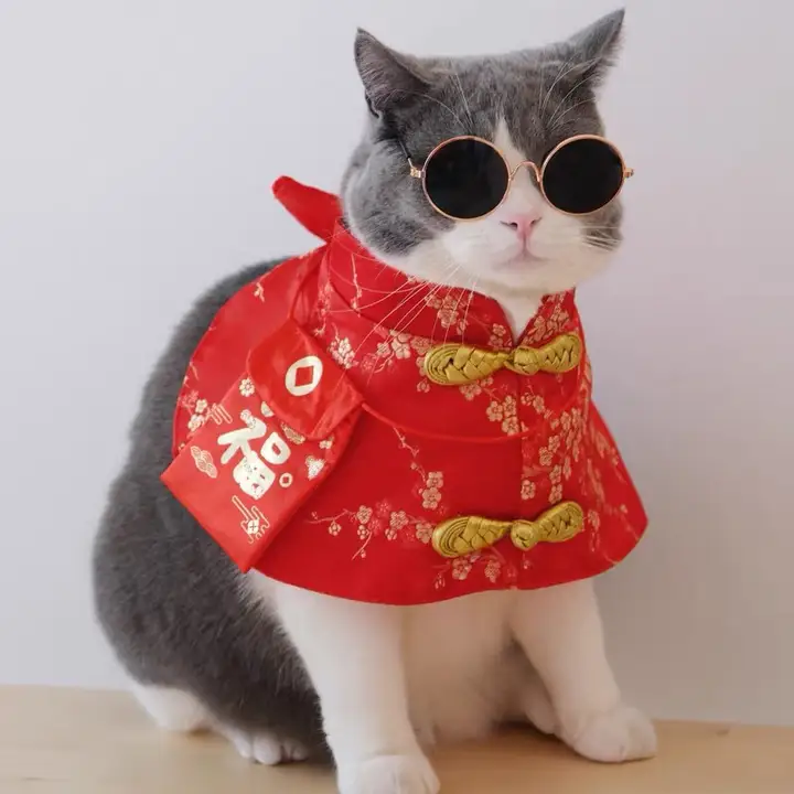 猫の唐装コスチューム【お正月・ペット用・福のお祝い風】