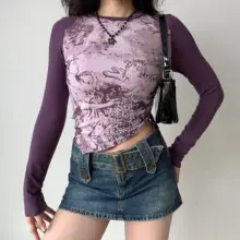 Go Girl Go プリント長袖Tシャツ【不規則ヘム・ウエスト調整可能・レディース】