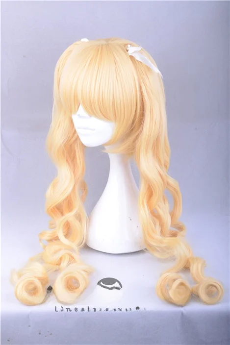 おジャ魔女カーニバル向けツインテールウェーブカールウィッグ｜ミルクゴールドカラーのコスプレヘアセット
