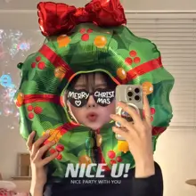 クリスマスリース アルミ製バルーン【メリークリスマス・雰囲気演出・フォトプロップス】