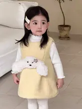 可愛いカートゥーンデザインの女児用ワンピース【秋冬用・裏起毛ベスト付き・毛糸トップス】（セットアップ対応）