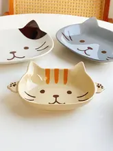 かわいい手描きデザインの陶器製双耳ボウル【デザート・フルーツ皿・猫モチーフ】