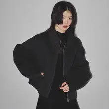 冬用ウール製 レディースビンテージ風カジュアルショートコート（セットアップ対応）