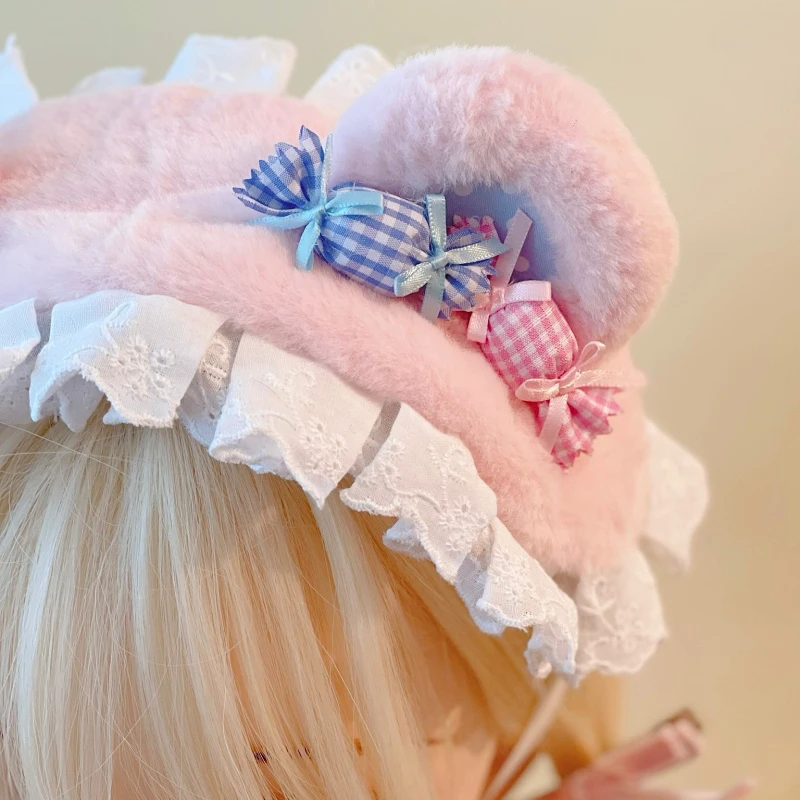 本守造手作りファー小熊デザインヘアバンド：パステルカラーで女性に人気のプレゼントアイテム