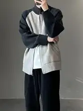 重厚感ある二色使いのジップカーディガン【肩落ちデザイン・カジュアルニット】