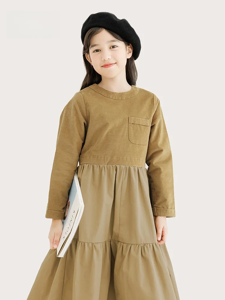 子供用ドレス：秋季新作の重ね着ケーキスカート・ロング丈で小学生の通学スタイルを実現