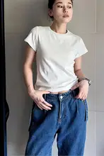 白色ラウンドネックショートスリーブTシャツ【女性用・極上の柔らかさ・フィット感】