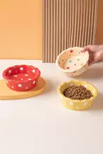 ドット柄の猫用陶器ボウル【水飲み・おやつ・ペット用】