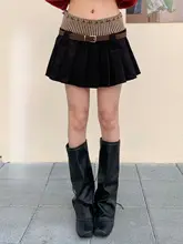 デザイン性の高いコーデュロイプリーツスカート【冬用・Aライン・ニットパッチワーク】