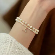二重巻きパールブレスレット【ラウンドパール・人魚の尾バチカワ・ジルコニア付き・レディース用】