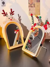 LED 化粧鏡 コンパクト 卓上 スタンド式 自立 LEDライト付き クリア クリスマス インスタ映え 一人暮らし