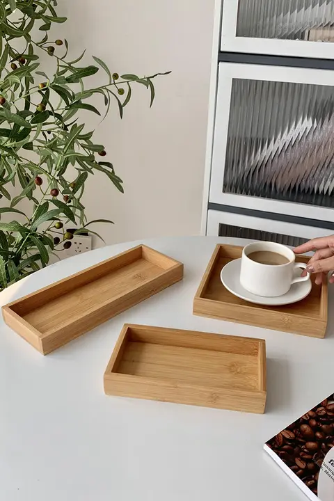 長方形 トレー 家庭用 竹木 デザート お茶 木製