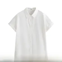 純綿フレンチスタイルのシンプルな半袖シャツ【女性用・高級感・ファッション】