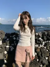毛羽付きレオパード柄フレアスカート【飾りリボン・タイトシルエット・ローウエスト】