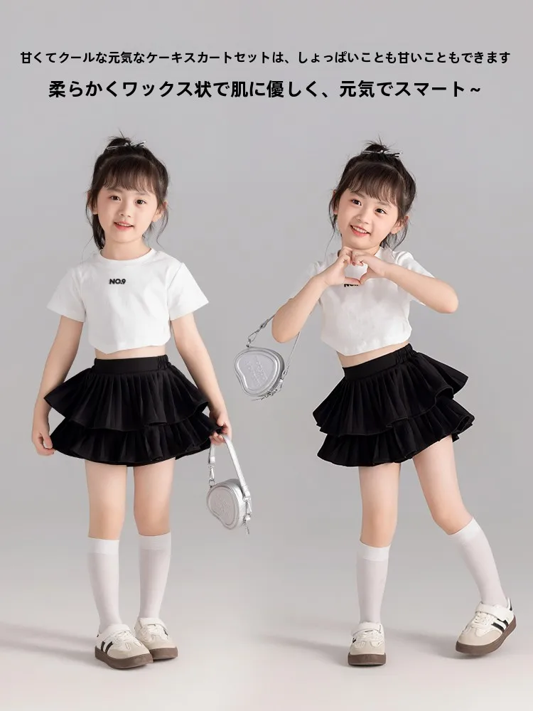女の子用夏用半袖ワンピースとパンツの2点セット：ぽっちゃりスタイルに最適なカジュアルコーデ