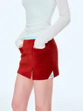 レトロな雪ニットフレアスカート【Aライン・小さなスリット・赤色】