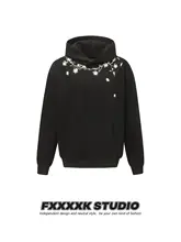 アメリカンビンテージ風 ダイジー刺繍入りフード付きカップルパーカ【フィット・ユニセックス】（セットアップ対応）