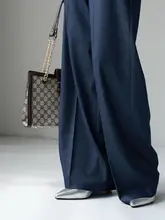 高級感ある春夏用ハイウエストワイドレッグパンツ【女性用・カジュアル・スラックススタイル・ロング丈】