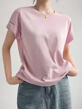 夏用 雪花棉素材の短袖Tシャツ【肩掛けデザイン・ゆったりシルエット】